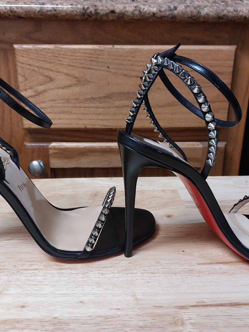 Christian Louboutin So Me 100 KID Black Leather Studded Ankle-Strap Sandals - Picture 4 of 7
